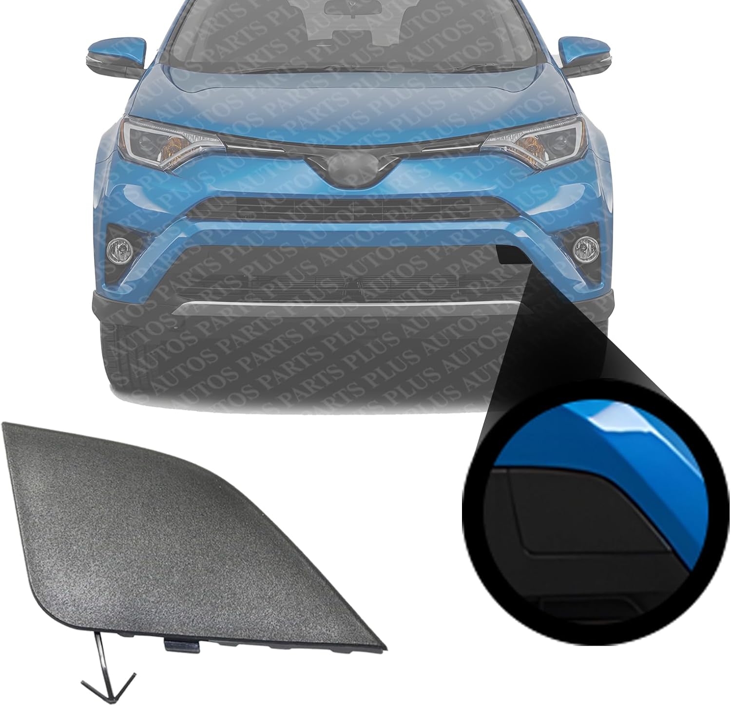 Front Bumper Tow Hook Cover Access Hole Textured Left Driver Side Direct Replacement Compatible With 2016-2018 Toyota RAV4 TO1029108 532860R080