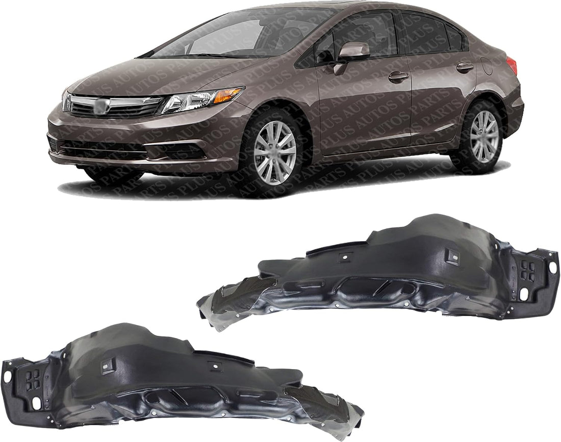 Set Of 2 Front Fender Liner Right Passenger & Left Driver Side Direct Replacement Compatible With 2012-2015 Honda Civic HO1249143 HO1249168 HO1249169 HO1248143 HO1248168 HO1248169