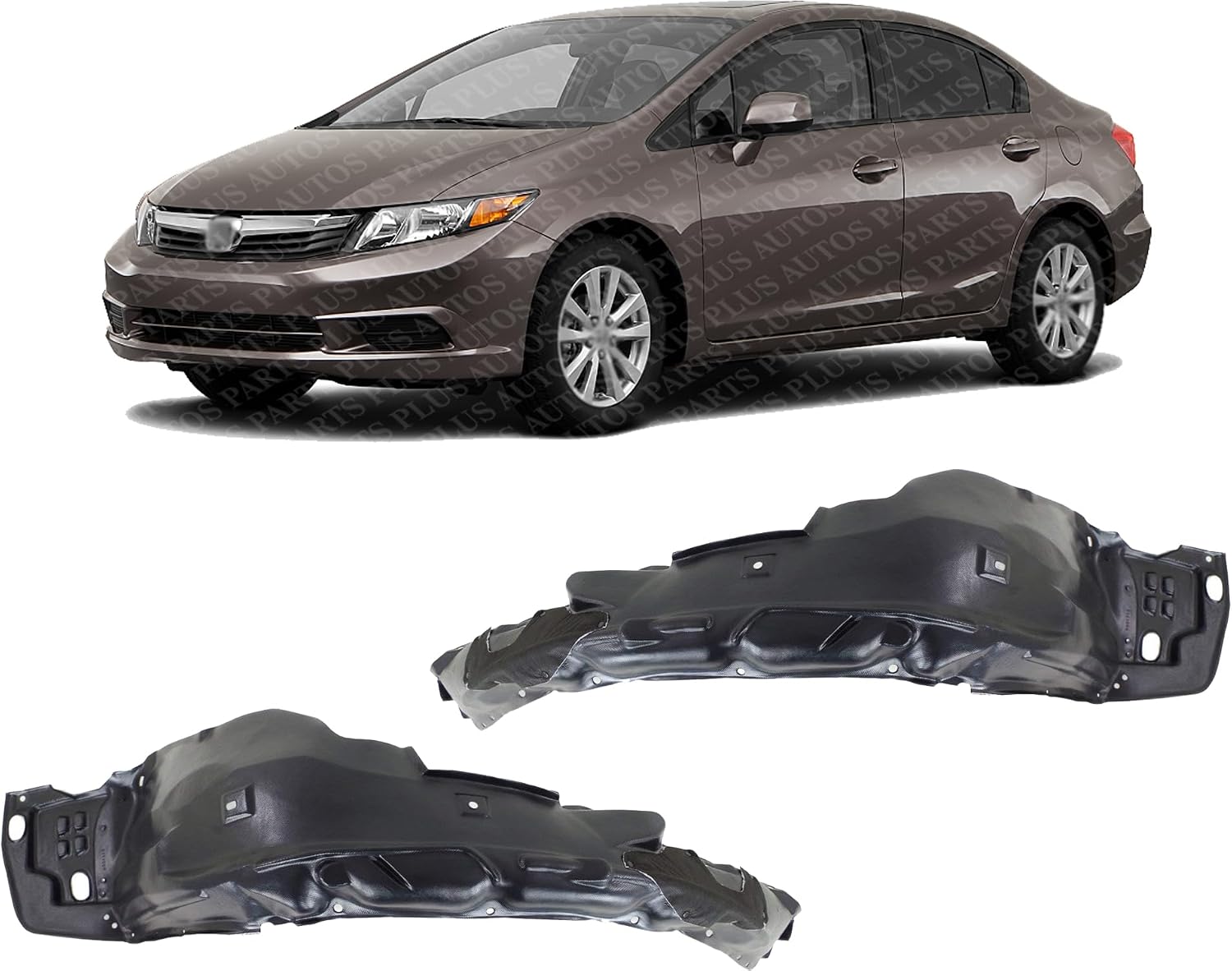 Set Of 2 Front Fender Liner Right Passenger & Left Driver Side Direct Replacement Compatible With 2012-2015 Honda Civic HO1249143 HO1249168 HO1249169 HO1248143 HO1248168 HO1248169