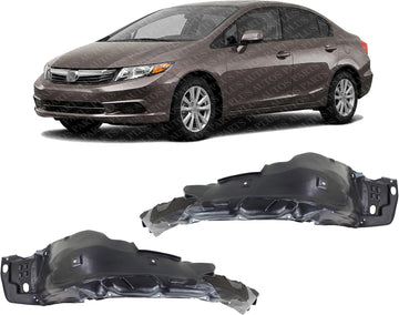 Set Of 2 Front Fender Liner Right Passenger & Left Driver Side Direct Replacement Compatible With 2012-2015 Honda Civic HO1249143 HO1249168 HO1249169 HO1248143 HO1248168 HO1248169