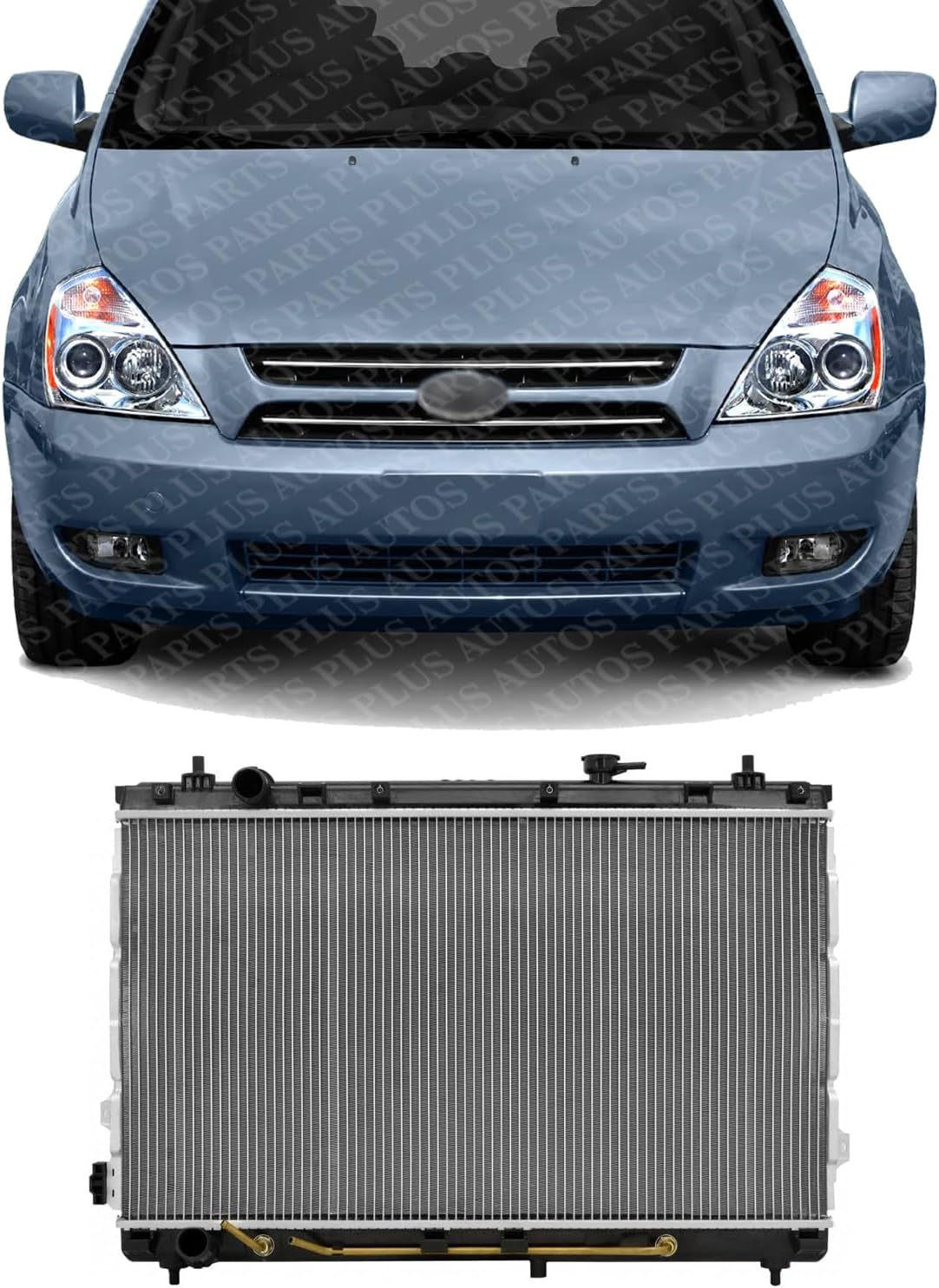 Front Radiator Aluminum Core Direct Replacement Compatible With 2006-2010 Kia Sedona / 2007-2008 Hyundai Entourage KI3010128 253104D901