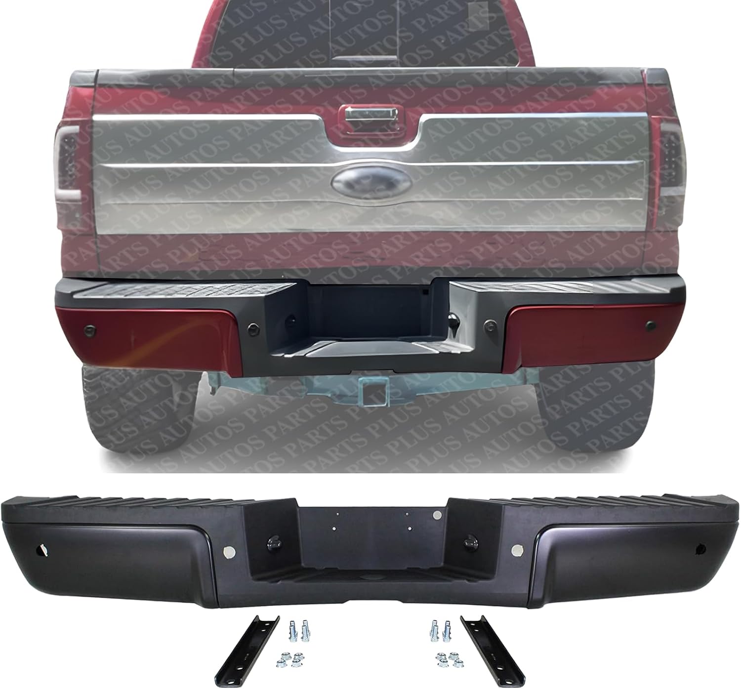 Step Bumper Assembly Primed Steel With Rear Object Sensor Holes Direct Replacement Compatible With 2008-2016 Ford F-Series Super Duty FO1103151 9C3Z17906CPTM-PFM