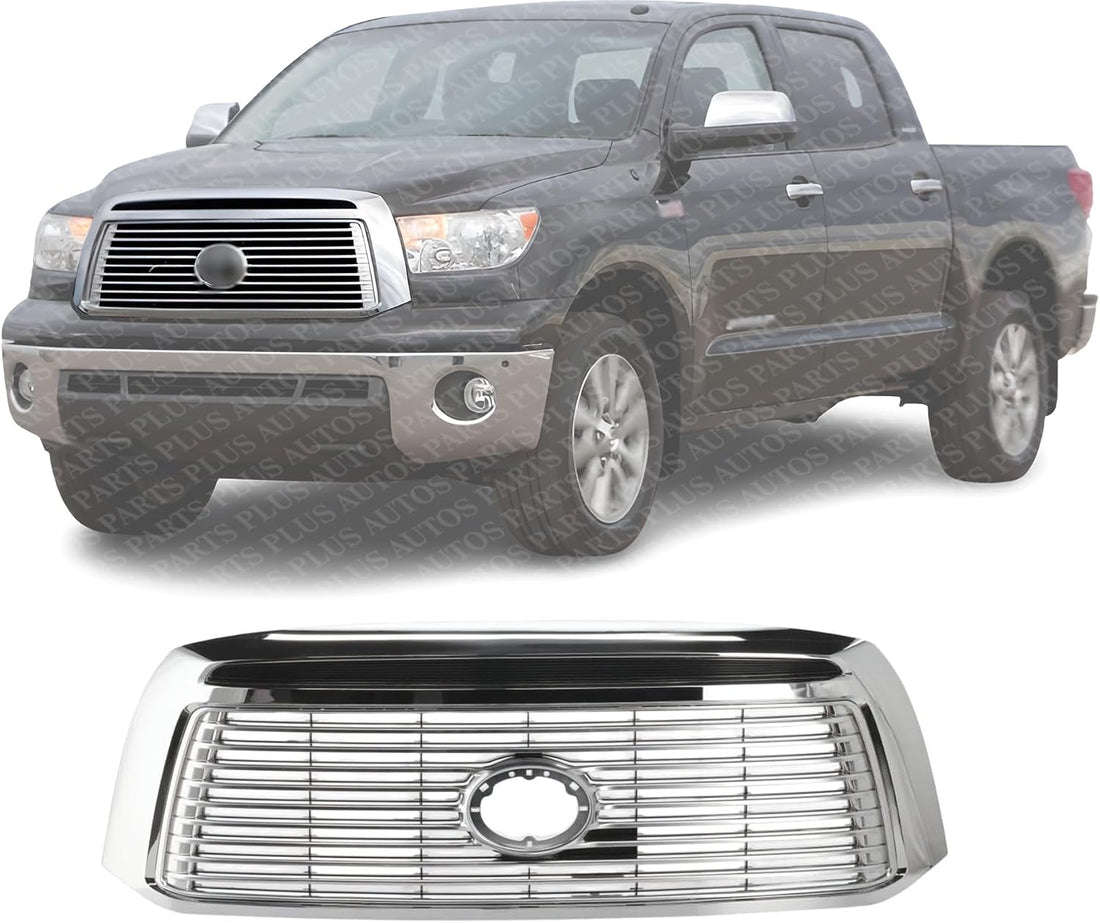 Front Grille Assembly Chrome Shell With Satin Nickel Insert Plastic Direct Replacement Compatible With 2010-2013 Toyota Tundra TO1200338 531000C250
