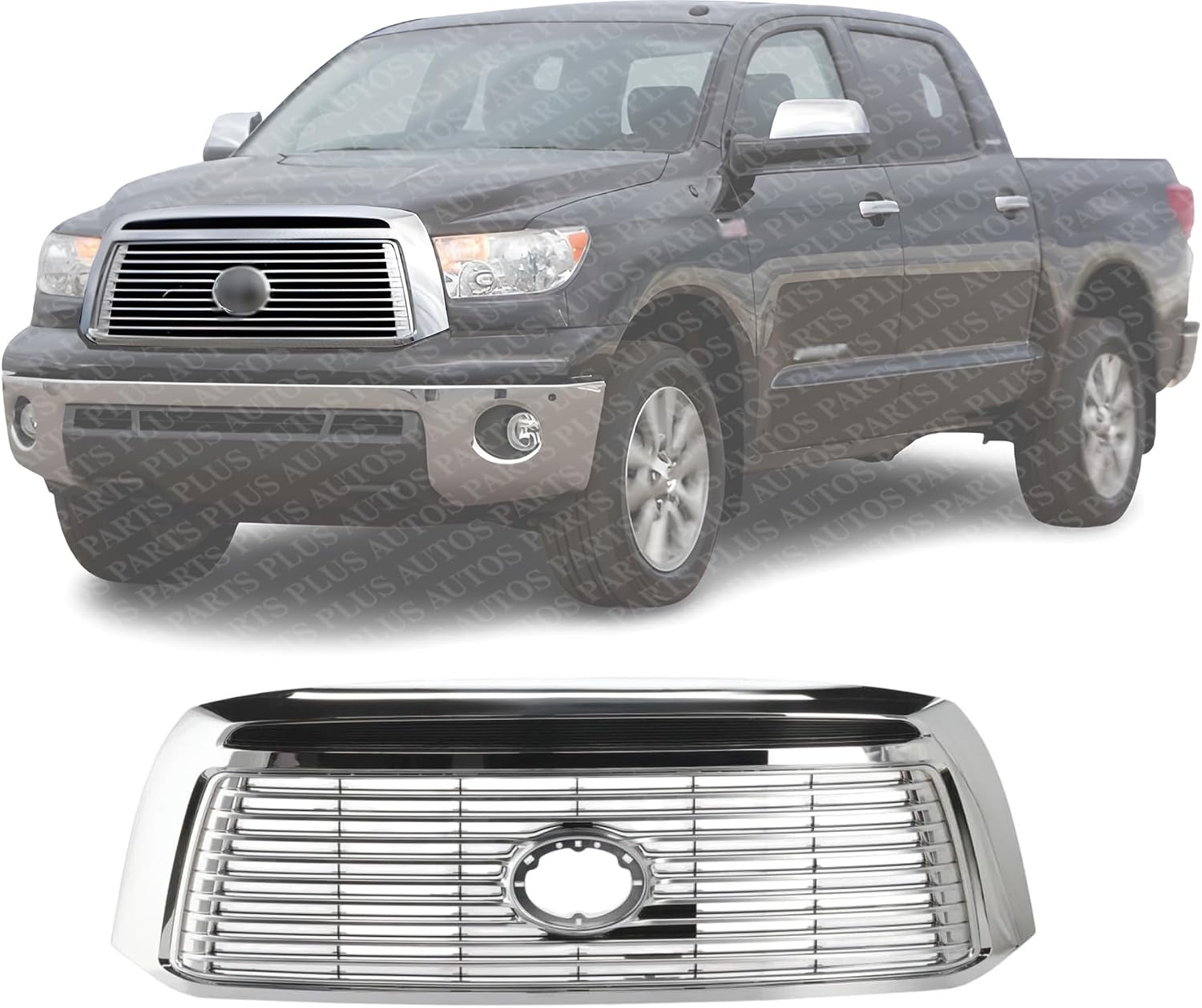 Front Grille Assembly Chrome Shell With Satin Nickel Insert Plastic Direct Replacement Compatible With 2010-2013 Toyota Tundra TO1200338 531000C250