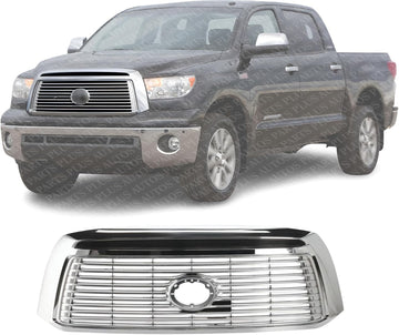 Front Grille Assembly Chrome Shell With Satin Nickel Insert Plastic Direct Replacement Compatible With 2010-2013 Toyota Tundra TO1200338 531000C250