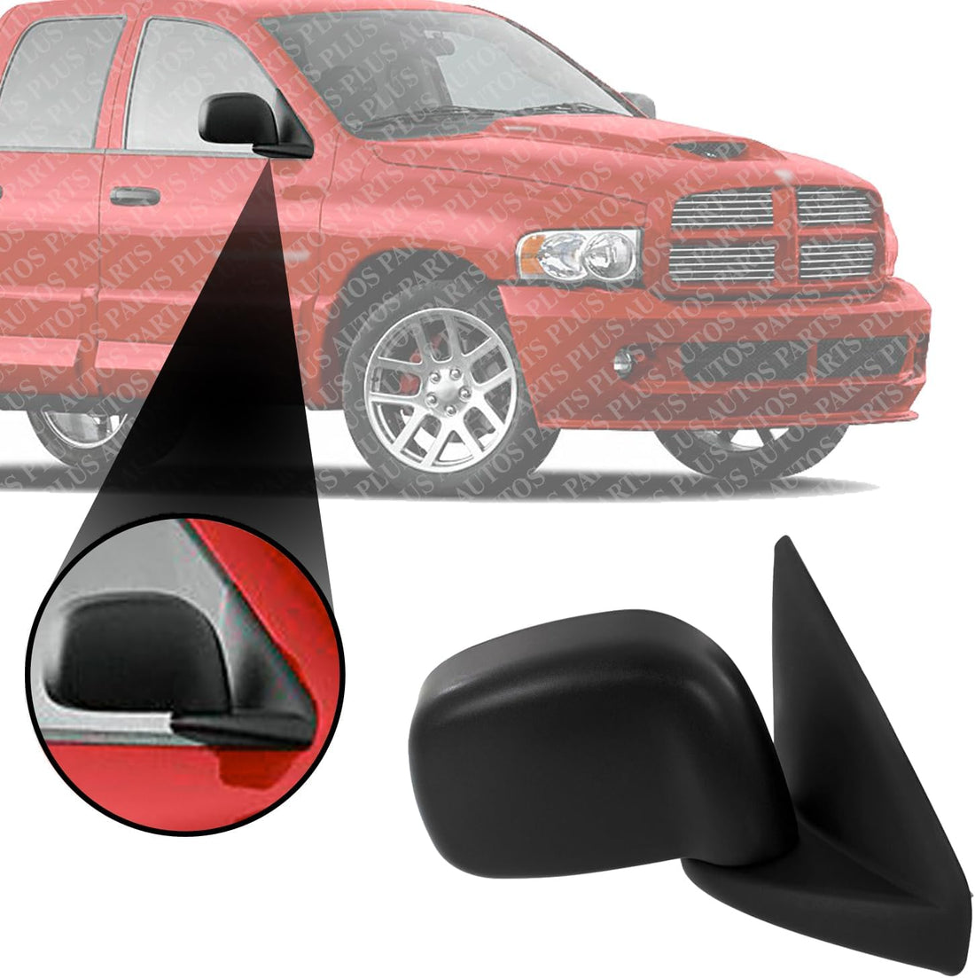 Front Power Mirror Non-Towing Manual Adjust Textured Right passenger Side Direct Replacement Compatible With 2002-2009 Dodge Ram 1500/2003-2009 2500 3500 CH1321202 55077438AJ