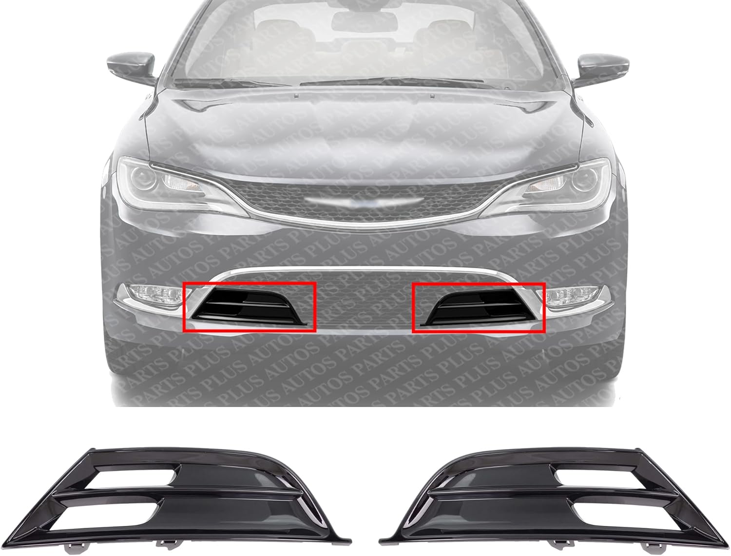 Set Of 2 Front Bumper Grille Textured Right Passenger & Left Driver Side Direct Replacement Compatible With 2015-2017 Chrysler 200 CH1038160 CH1039160 68203015AC 68203014AC