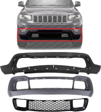 Front Bumper Lower Cover Primed + Grille & Frame Direct Replacement Compatible With 2014-2016 Jeep Grand Cherokee CH1015115 CH1036128 CH1037108 1WL30TZZAD 68141936AD 68143070AD
