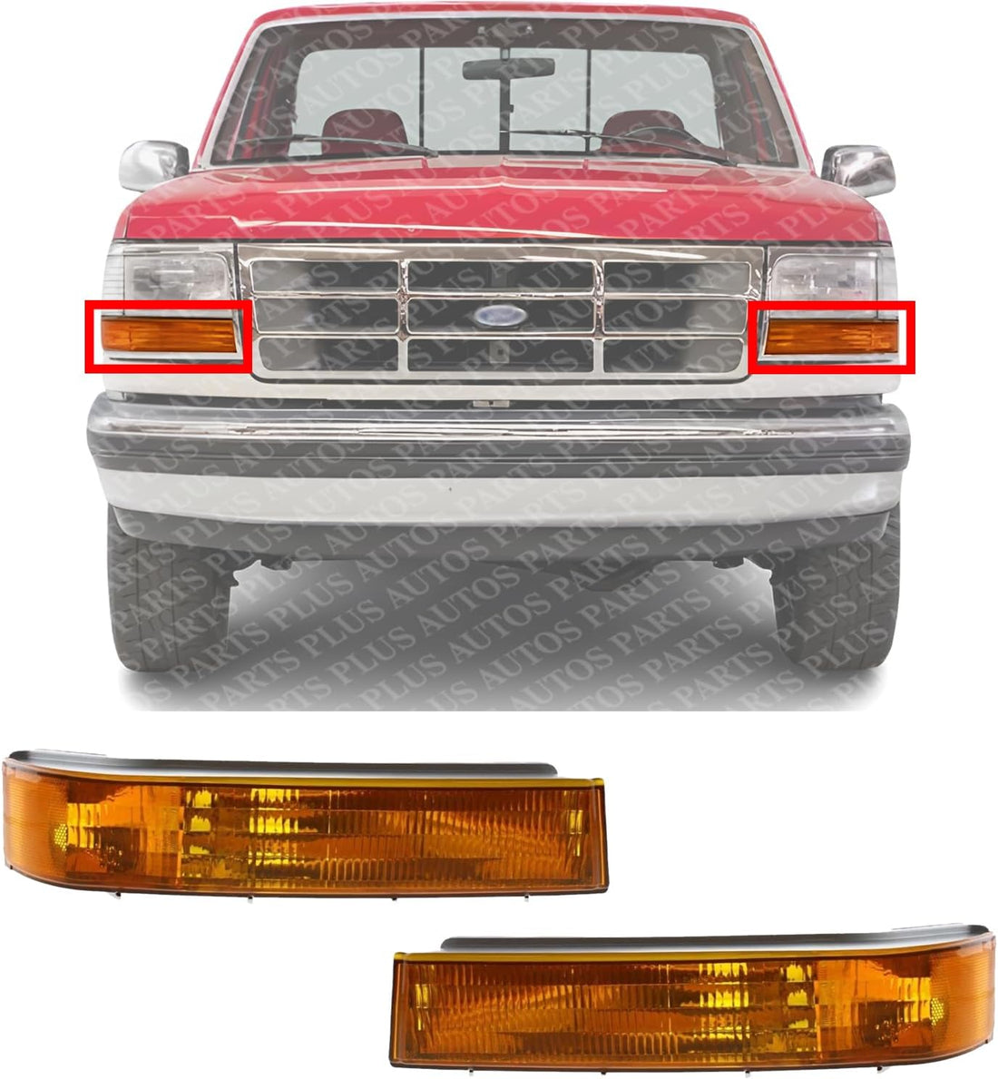 AUTOS PARTS PLUS Set Of 2 Front Turn Signal Light Right Passenger & Left Driver Side Direct Replacement Compatible With 1992-1997 Ford F- Series FO2521114 FO2520116 F5TZ13200AB F5TZ13201AB