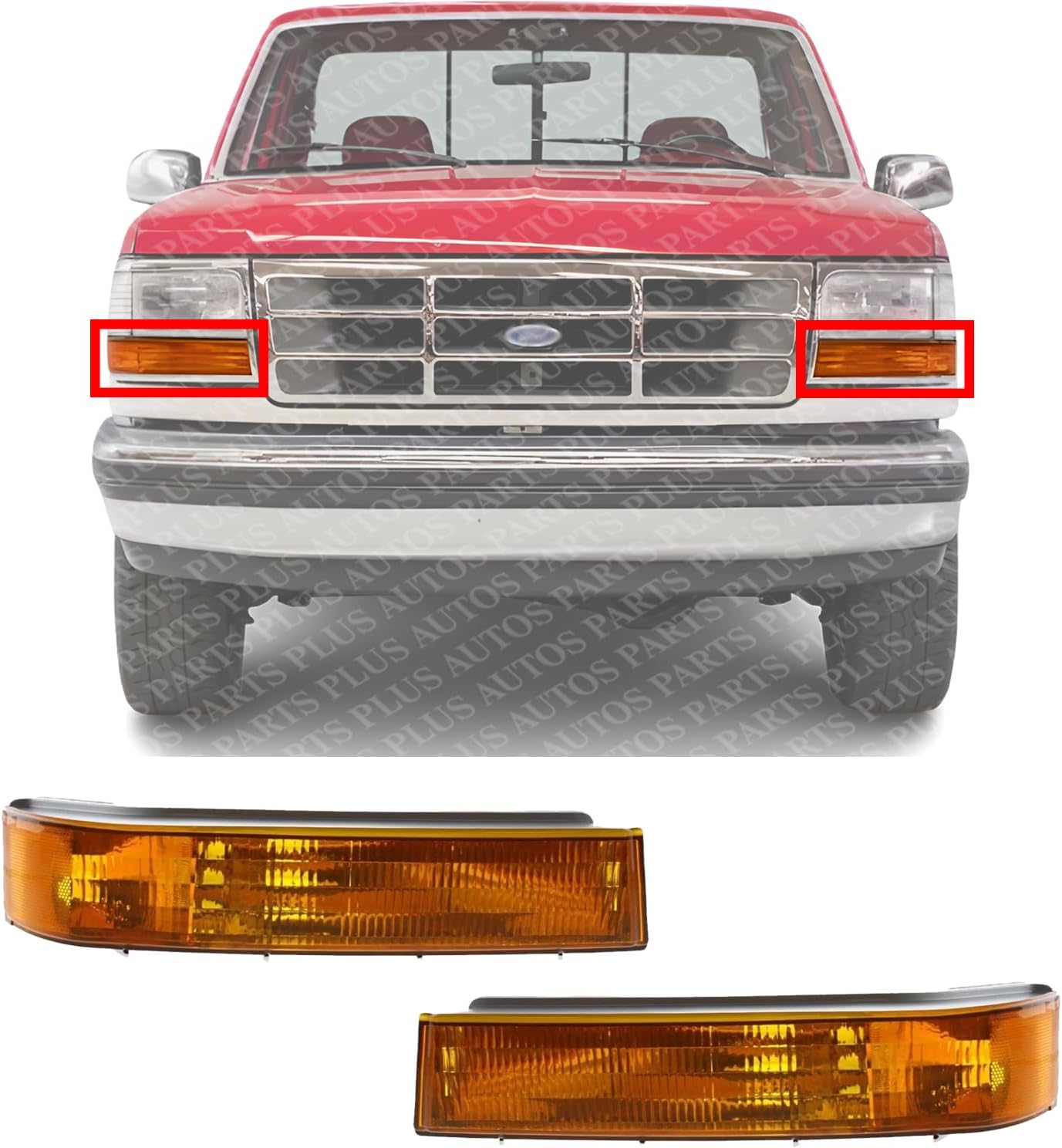 AUTOS PARTS PLUS Set Of 2 Front Turn Signal Light Right Passenger & Left Driver Side Direct Replacement Compatible With 1992-1997 Ford F- Series FO2521114 FO2520116 F5TZ13200AB F5TZ13201AB