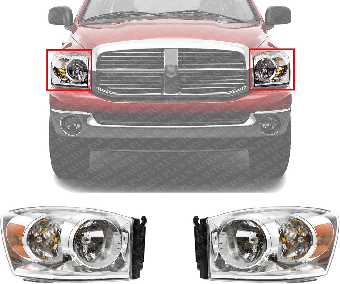 Set Of 2 Front Headlight Assembly Right Passenger & Left Driver Side Direct Replacement Compatible With 2007-2009 Dodge Ram Full Size Pickup CH2502180 CH2503180 68003125AD-PFM