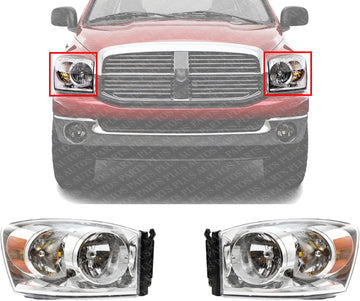 Set Of 2 Front Headlight Assembly Right Passenger & Left Driver Side Direct Replacement Compatible With 2007-2009 Dodge Ram Full Size Pickup CH2502180 CH2503180 68003125AD-PFM