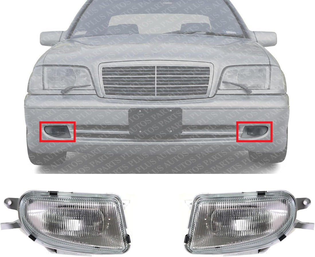 Set Of 2 Front Fog Light Assembly Right Passenger & Left Driver Side Direct Replacement Compatible With 1998-2000 Mercedes Benz C43 AMG / 2000-2002 E430 MB2592101 MB2593101 1708200156