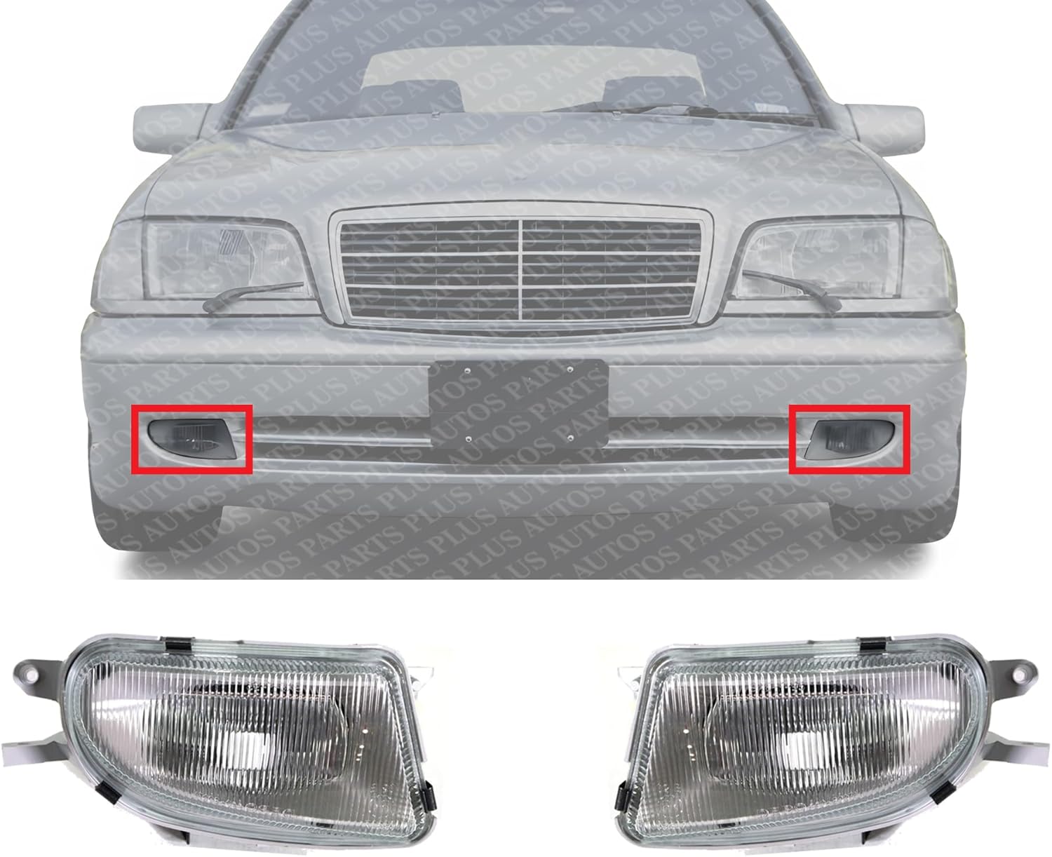 Set Of 2 Front Fog Light Assembly Right Passenger & Left Driver Side Direct Replacement Compatible With 1998-2000 Mercedes Benz C43 AMG / 2000-2002 E430 MB2592101 MB2593101 1708200156