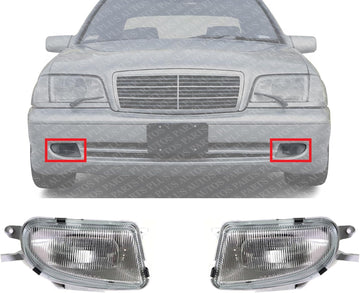 Set Of 2 Front Fog Light Assembly Right Passenger & Left Driver Side Direct Replacement Compatible With 1998-2000 Mercedes Benz C43 AMG / 2000-2002 E430 MB2592101 MB2593101 1708200156