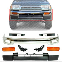 Front Bumper Chrome Steel + Lower Valance Primed + Brackets + Signal Lamps + Fillers Left Driver and Right Passenger Side Direct Replacement Compatible With Toyota 4Runner 1996-1998