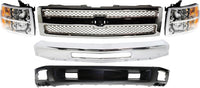 Front Bumper Impact Bar Steel + Grille + Lower Valance Air Deflector + Head Light Left & Right Side Direct Replacement Compatible With 2007-2013 Chevrolet Silverado 1500 GM1002831
