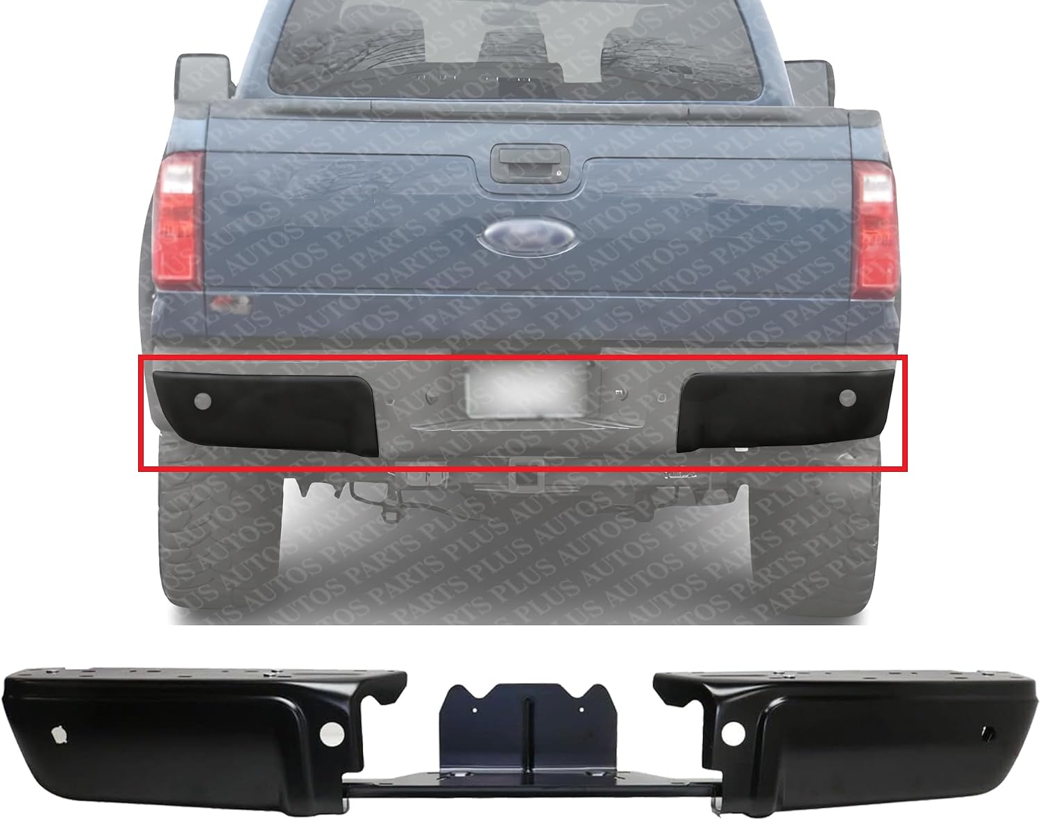 Step Bumper Face Bar Primed Steel With Reinforcement & Object Sensor Holes Direct Replacement Compatible With 2008-2016 Ford F-Series Super Duty FO1102370 9C3Z17906CPTM