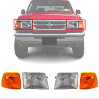Front Head Lights Assembly + Corner Lamps Left Driver & Right Passenger Side Direct Replacement Compatible With 1993-1997 Ford Ranger FO2502119 FO2503115 FO2521116