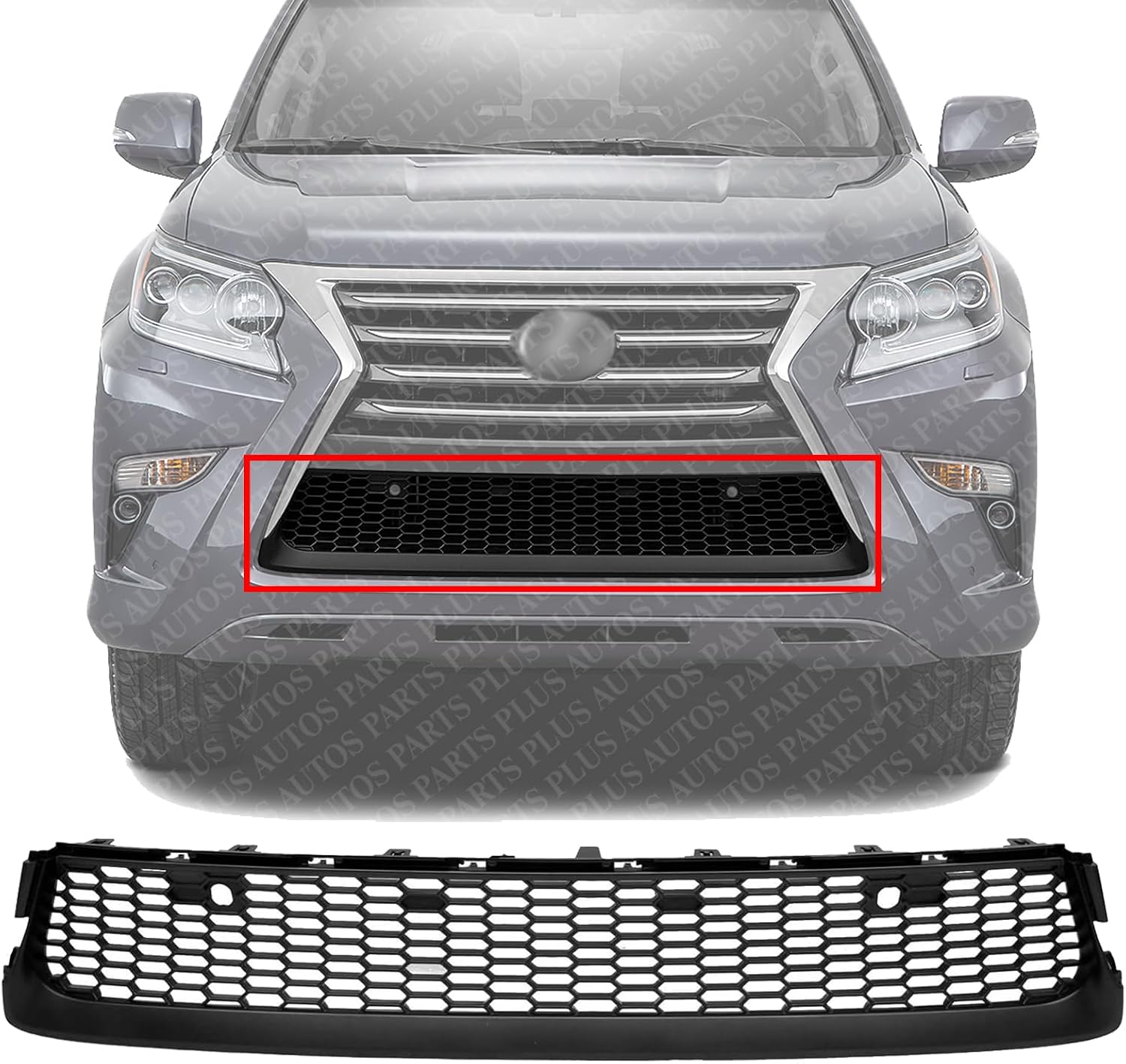 Front Bumper Grille Textured Plastic Direct Replacement Compatible With 2014-2019 Lexus GX460 LX1036125 5311260170
