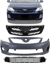 AUTOS PARTS PLUS Front Bumper Cover Primed + Upper Grille Painted Black Shell And Insert + Lower Textured Direct Replacement Compatible With 2011-2013 Toyota Corolla TO1000372 TO1036125 TO1200340