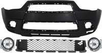 Front Bumper Cover Primed Plastic + Lower Grille + Fog Light + Trim Left Driver & Right Passenger Side Direct Replacement Compatible With 2011-2012 Mitsubishi Outlander/RVR