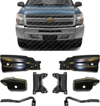 Front Bumper Brackets + Extension And Outer Brace Support Steel Right Passenger & Left Driver Side Direct Replacement Compatible With 2007-2013 Chevrolet Silverado 1500 GM1066180