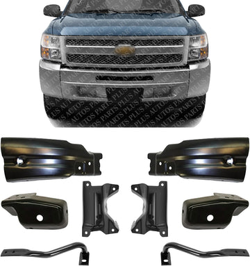 Front Bumper Brackets + Extension And Outer Brace Support Steel Right Passenger & Left Driver Side Direct Replacement Compatible With 2007-2013 Chevrolet Silverado 1500 GM1066180