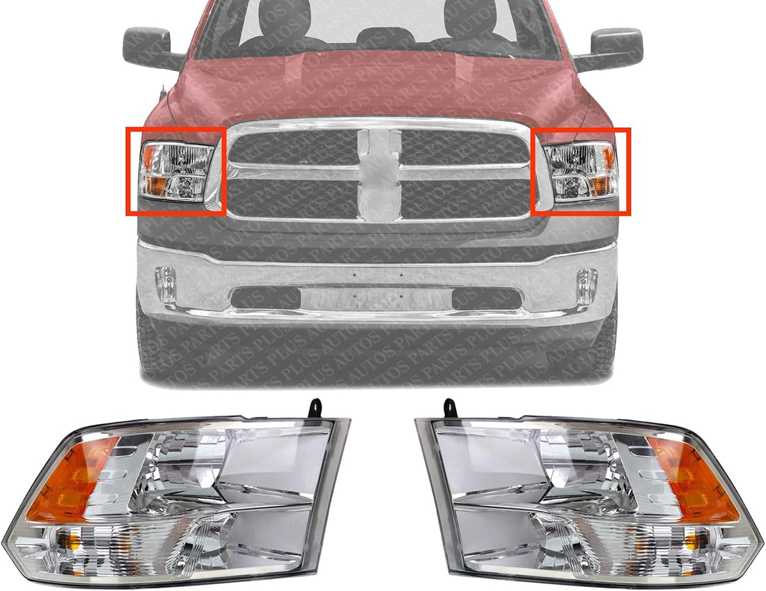 Set Of 2 Front Head Light Assembly Left Driver & Right Passenger Side Direct Replacement Compatible With 2013-2018 Ram 1500 2500 3500 CH2502242 CH2503242 68096438AJ 68096439AJ
