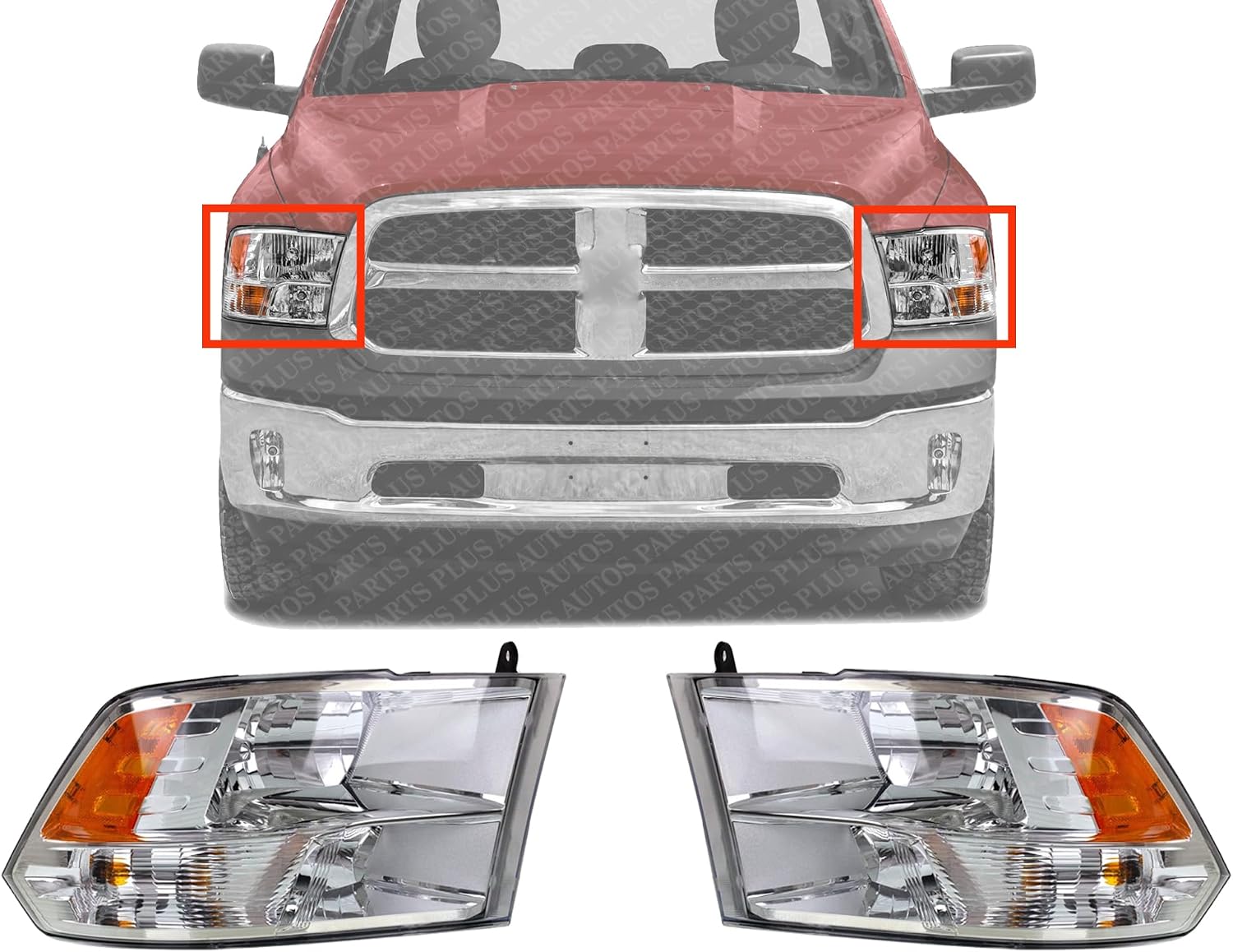 Set Of 2 Front Head Light Assembly Left Driver & Right Passenger Side Direct Replacement Compatible With 2013-2018 Ram 1500 2500 3500 CH2502242 CH2503242 68096438AJ 68096439AJ