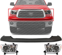 Front Bumper Upper Cover Primed + Headlight Assembly Left Driver & Right Passenger Side Direct Replacement Compatible With 2007-2013 Toyota Tundra TO1014100 TO2503171 TO2502171