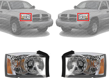 Set Of 2 Front Headlight Assembly With Chrome Interior Right Passenger & Left Driver Side Direct Replacement For 2005-2007 Dodge Dakota CH2502159 CH2503159 55077607AB 55077606AB