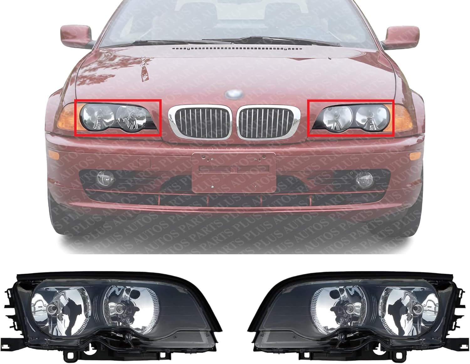 Set Of 2 Front Headlight Assembly Right Passenger & Left Driver Side Direct Replacement Compatible With 2000-2001 BMW 3-Series BM2503112 BM2502112 63126904280 63126904279