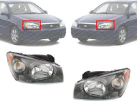 Set Of 2 Front Head Light Assembly Plastic Left Driver & Right Passenger Side Direct Replacement Compatible With 2004-2006 Kia Spectra KI2503117 KI2502117 921022F230 921012F230