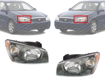 Set Of 2 Front Head Light Assembly Plastic Left Driver & Right Passenger Side Direct Replacement Compatible With 2004-2006 Kia Spectra KI2503117 KI2502117 921022F230 921012F230