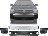 Front Bumper Impact Bar Chrome + Lower Valance Textured + End Caps Left Driver & Right Passenger Side Direct Replacement Compatible With 2007-2008 Chevrolet Silverado 1500 GM1002830