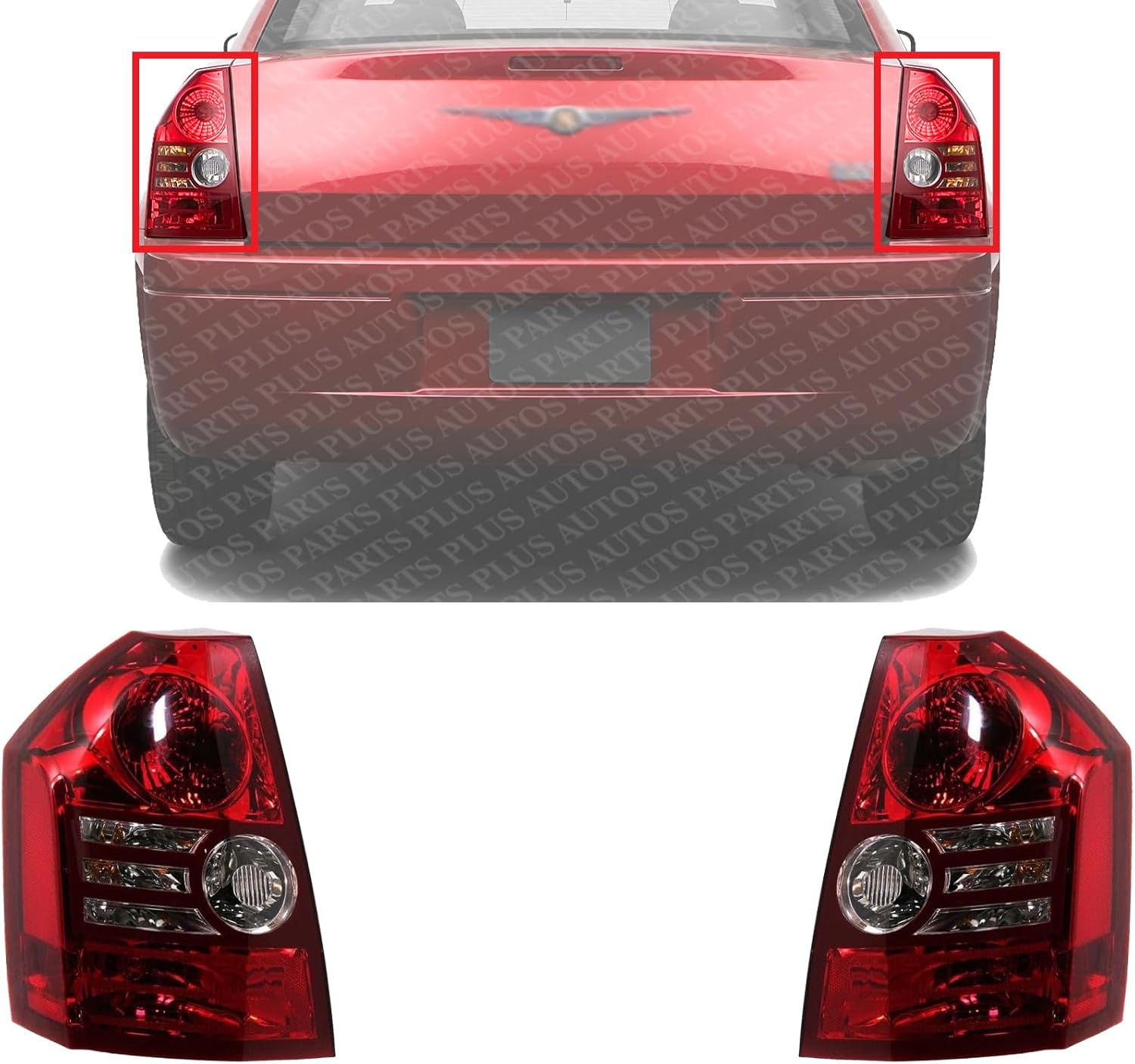 Set Of 2 Tail Light Plastic Left Driver & Right Passenger Side Direct Replacement Compatible With 2008-2010 Chrysler 300 CH2819117 CH2818117 4806370AD 4806371AD