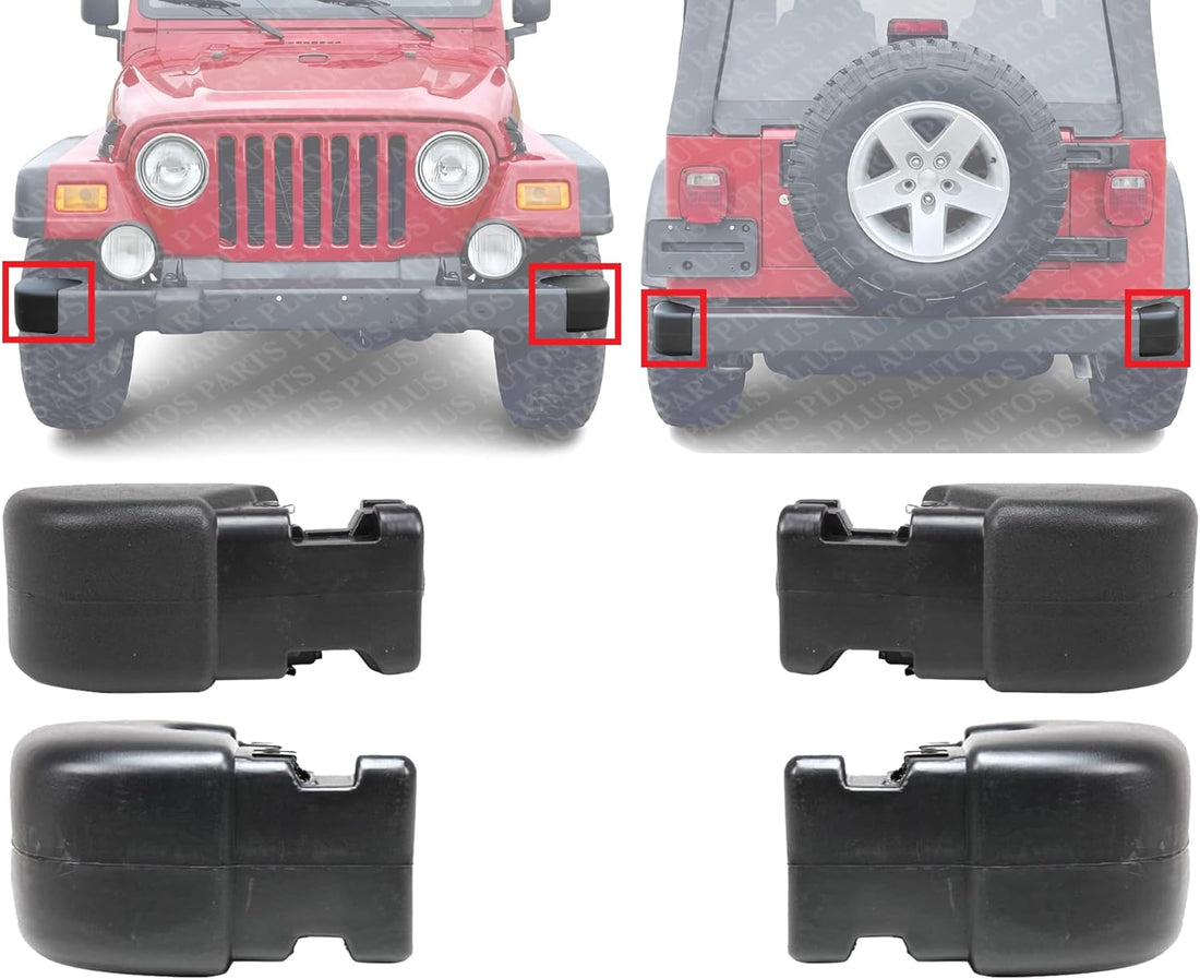 Front And Rear Bumper End Caps Primed LH & RH Side Direct Replacement Compatible With Jeep Wrangler 1997-2006 CH1104140 CH1105140 CH1004128 CH1005128 55155757AB 55155756AB 55078139AA