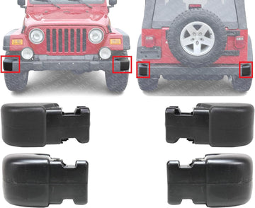 Front And Rear Bumper End Caps Primed LH & RH Side Direct Replacement Compatible With Jeep Wrangler 1997-2006 CH1104140 CH1105140 CH1004128 CH1005128 55155757AB 55155756AB 55078139AA