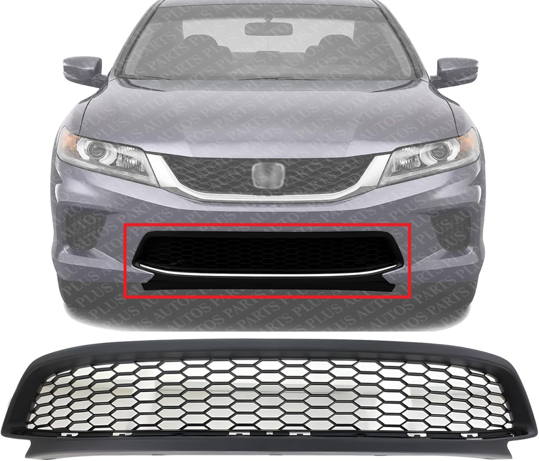 Front Bumper Grille Textured Plastic Direct Replacement Compatible With 2013-2015 Honda Accord HO1036115