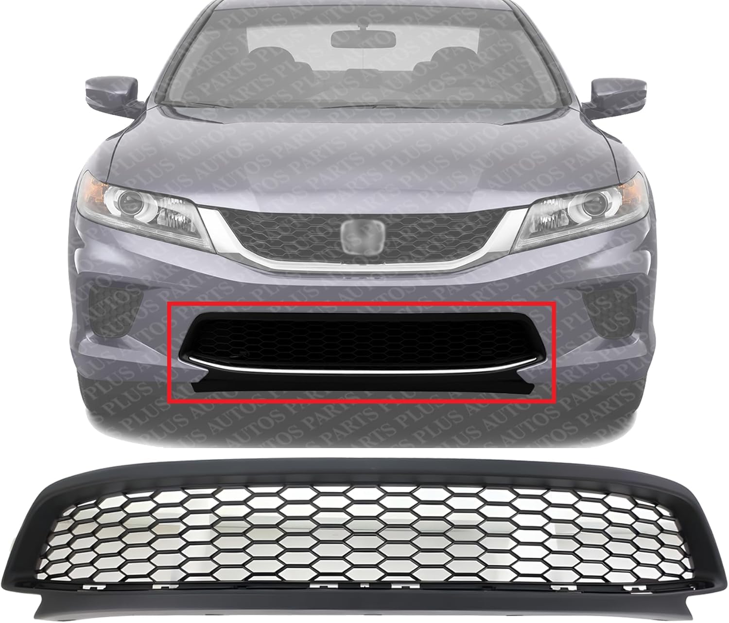 Front Bumper Grille Textured Plastic Direct Replacement Compatible With 2013-2015 Honda Accord HO1036115
