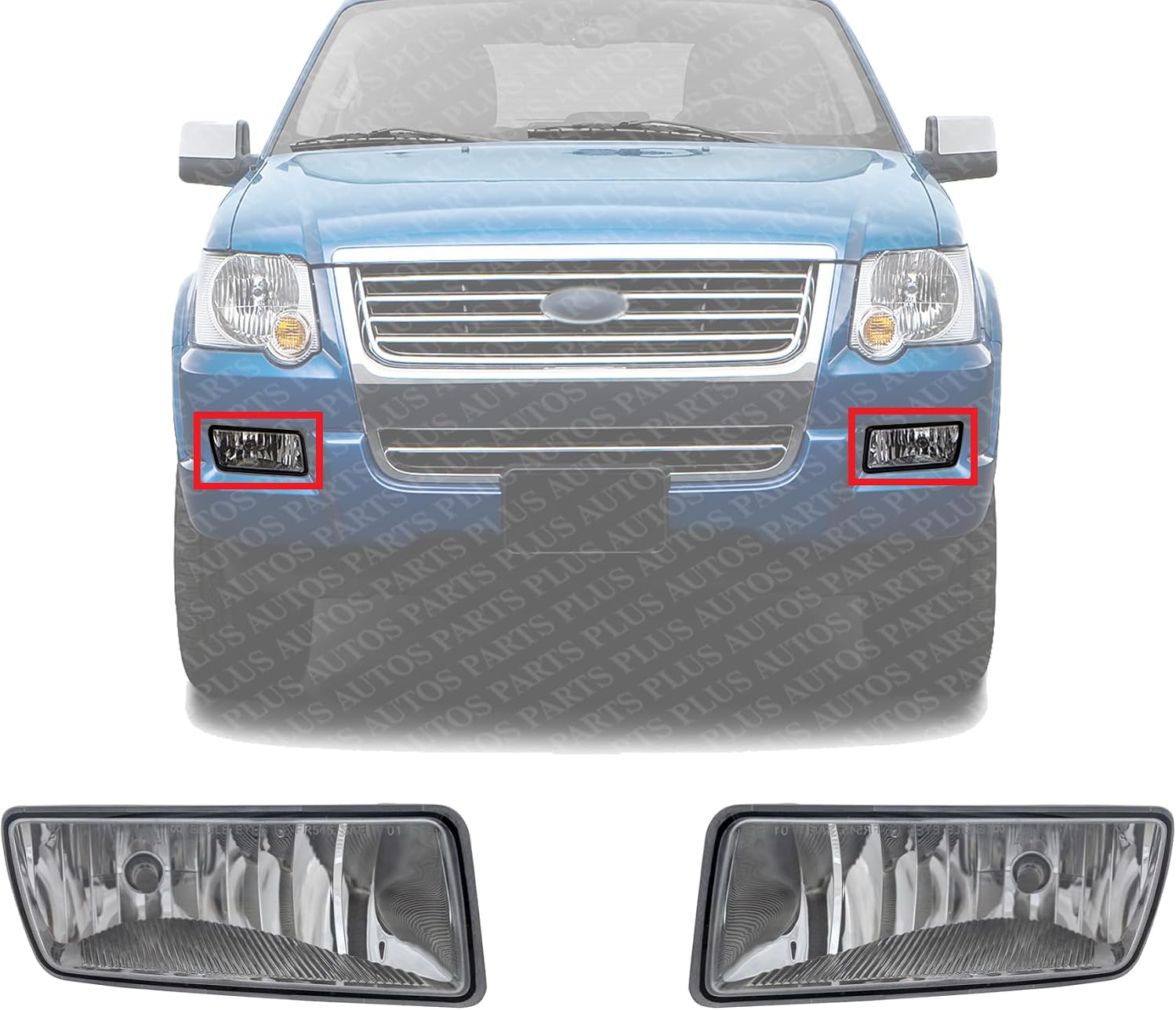 Set Of 2 Front Fog Light Assembly Right Passenger & Left Driver Side Direct Replacement Compatible With 2006-2010 Ford Explorer FO2595100 FO2594100 6L2Z15201AA 6L2Z15200AA