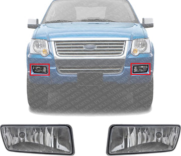 Set Of 2 Front Fog Light Assembly Right Passenger & Left Driver Side Direct Replacement Compatible With 2006-2010 Ford Explorer FO2595100 FO2594100 6L2Z15201AA 6L2Z15200AA