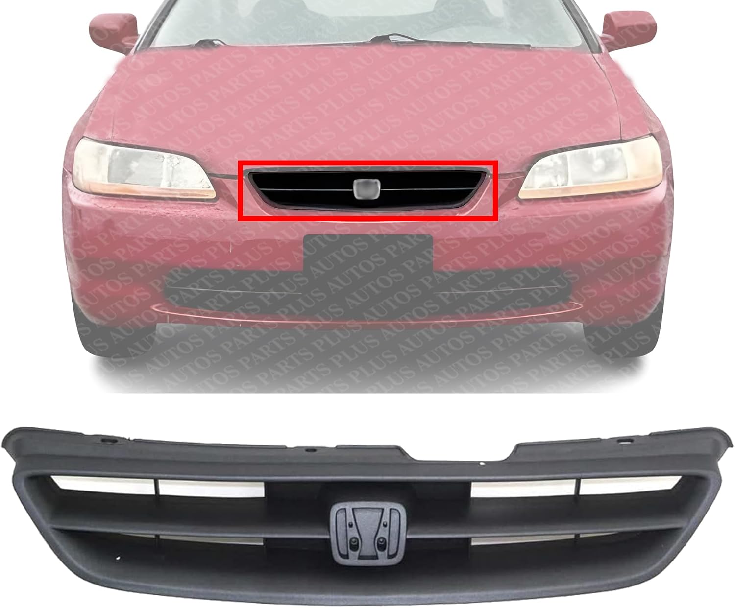 Front Grille Primed Shell And Insert Plastic Direct Replacement Compatible With 1998-2000 Honda Accord HO1200140 75101S82A01