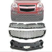 Front Bumper Upper & Lower Grille Chrome Shell & Insert + Support Bracket Direct Replacement Compatible With 2010-2015 Chevrolet Equinox GM1041121 GM1200622 GM1200621 23507949