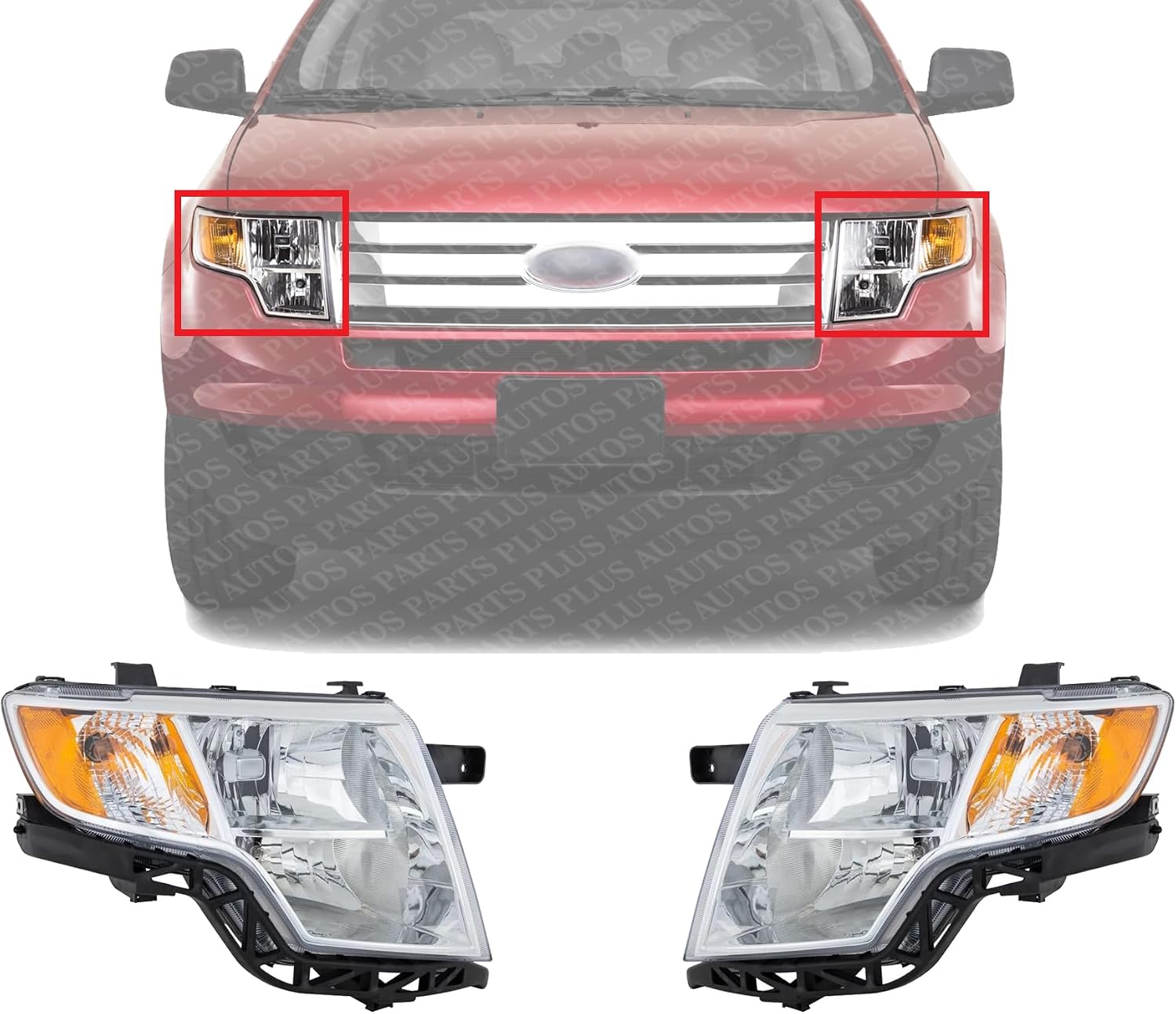 Set Of 2 Front Headlight Assembly Left Driver & Right Passenger Side Direct Replacement Compatible With 2007-2010 Ford Edge FO2503228C FO2502228C 7T4Z13008A 7T4Z13008B