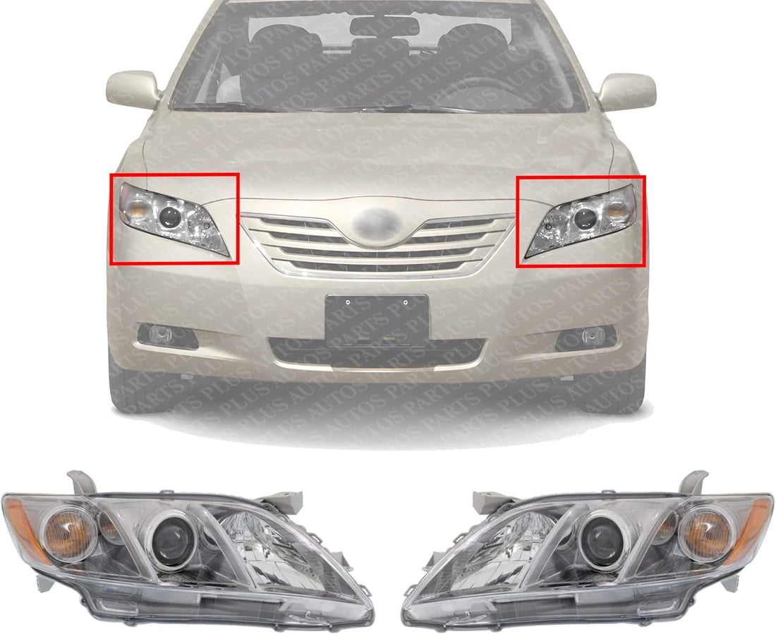 Set Of 2 Front Headlight Lens And Housing Right Passenger & Left Driver Side Direct Replacement Compatible With 2007-2009 Toyota Camry TO2502174 TO2503174 8117033662 8113033662