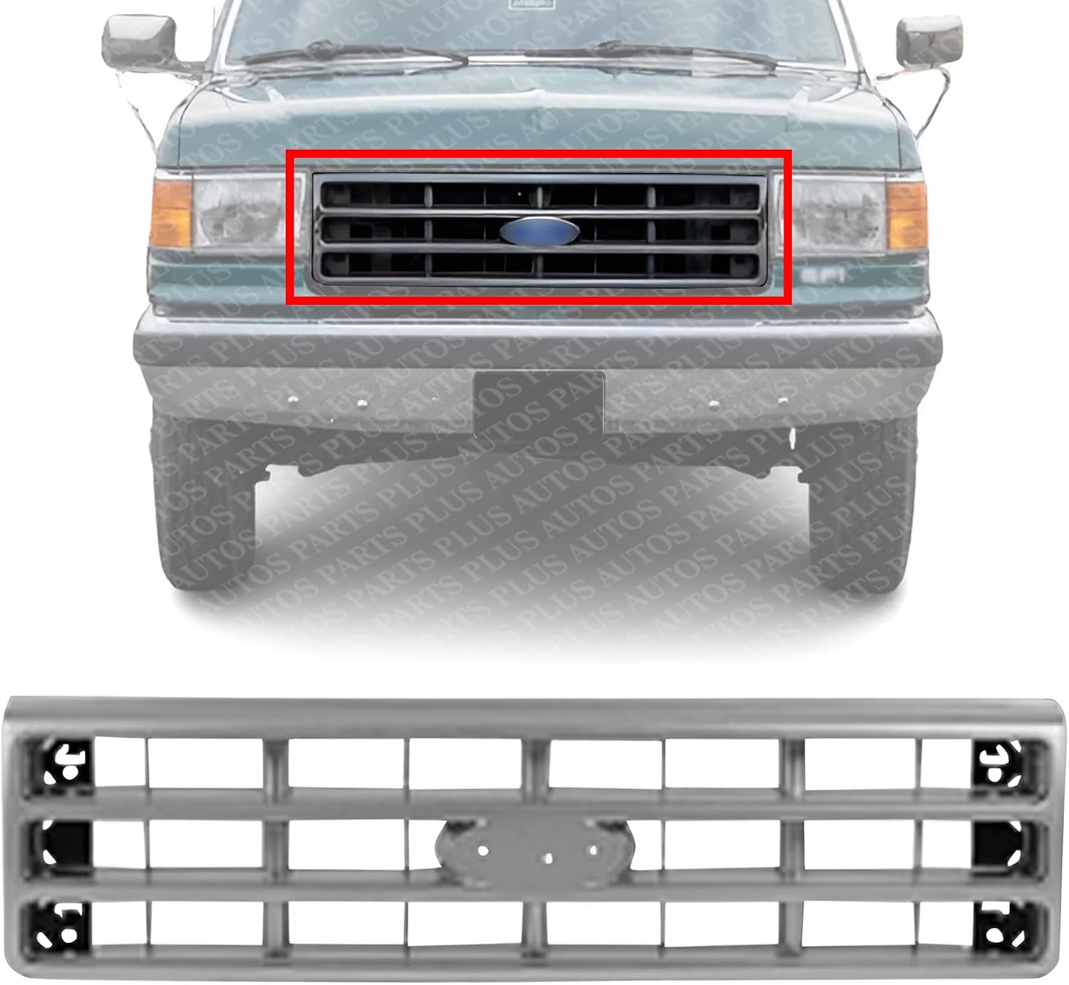 Front Grille Assembly Painted Silver Shell And Insert Direct Replacement Compatible With 1989-1991 Ford F-Series FO1200142 E9TZ8200C