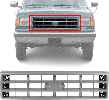 Front Grille Assembly Painted Silver Shell And Insert Direct Replacement Compatible With 1989-1991 Ford F-Series FO1200142 E9TZ8200C