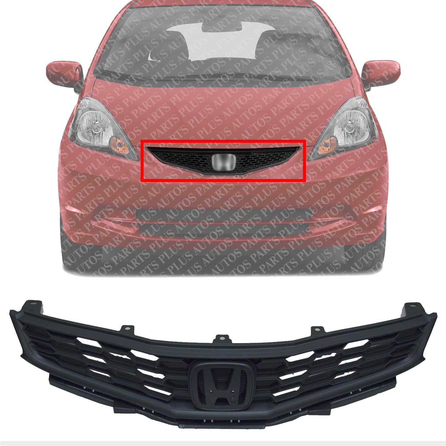 Front Grille Dark Gray Shell and Insert Textured Direct Replacement Compatible With 2012-2014 Honda Fit HO1200219 71121TK6A11
